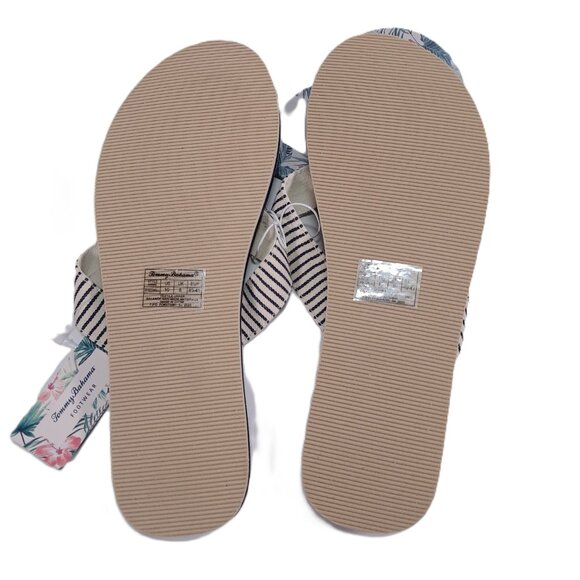NWT Tommy Bahama Speedwell Sandals Women 10 Tan White with Blue Stripe Flip Flop - Picture 3 of 4